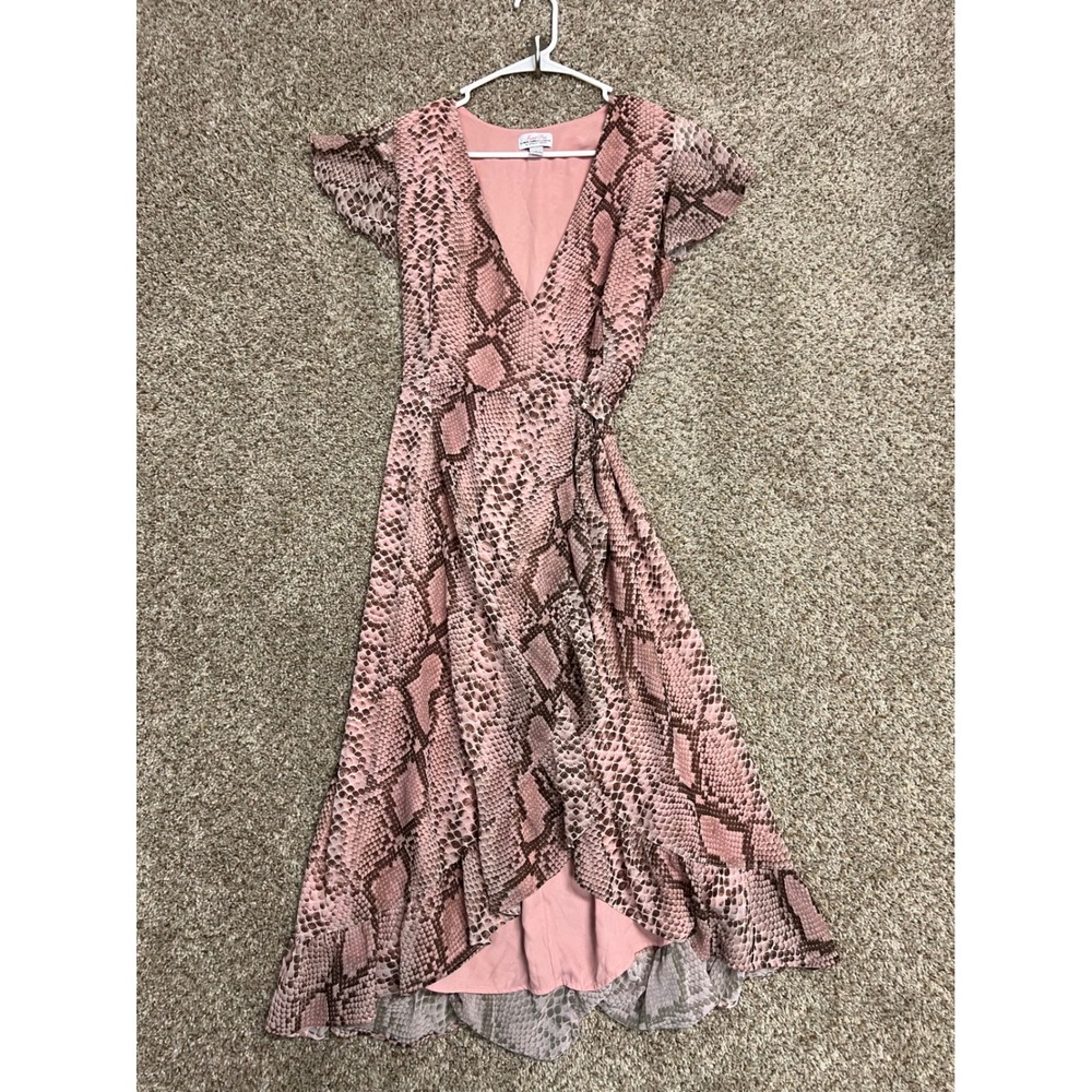 Sweet Pea New York & Company Pink Snakeskin Wrap Midi Dress Stacy Frati Small